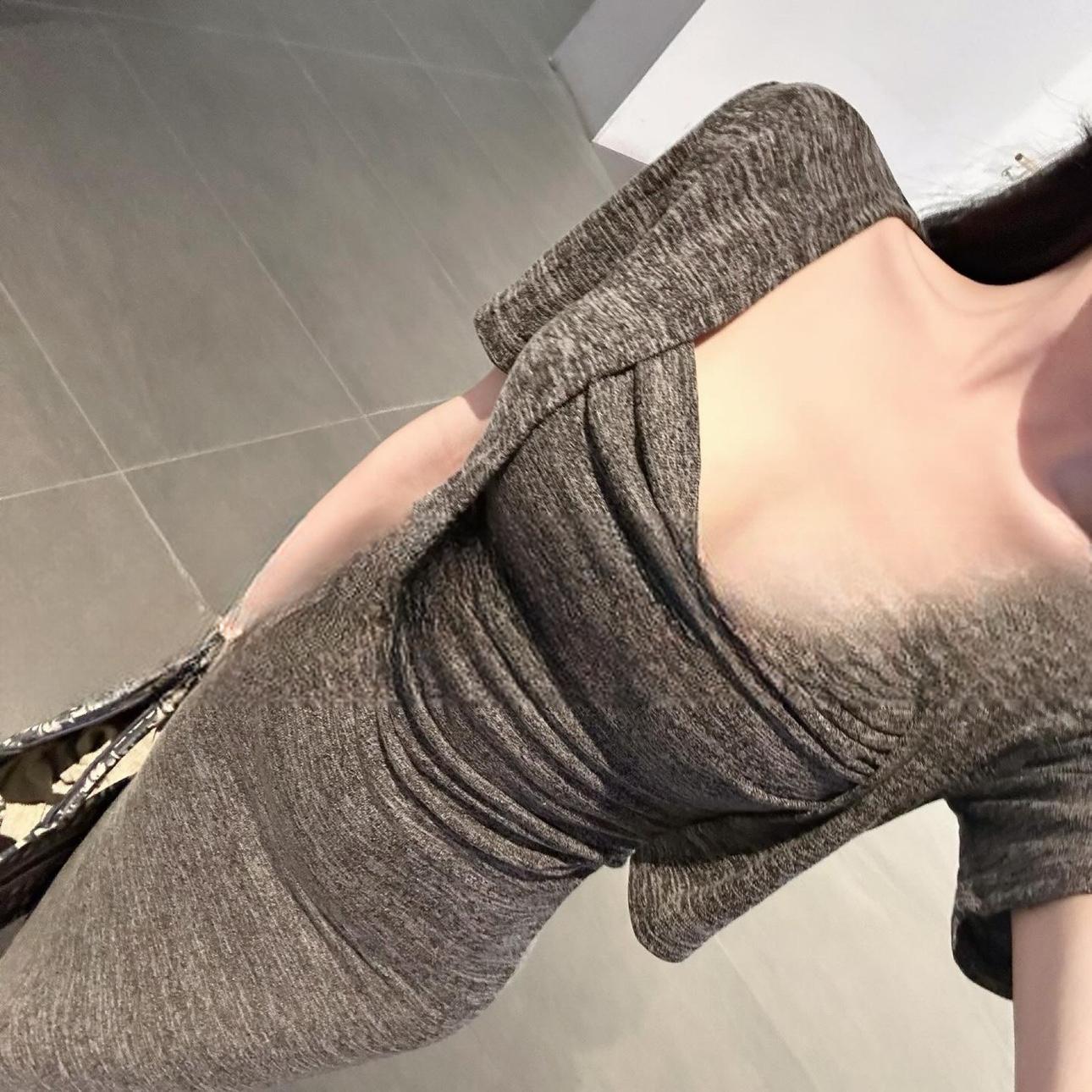 Korean Style Sexy Fitted Low-Cut Gray Spaghetti Strap Bodycon Long Dress with Short-Sleeve Cardigan Two-Piece Set Korean Style Sexy Fitted Low-Cut Gray Spaghetti Strap Bodycon Long Dress with Short-Sleeve Cardigan Two-Piece Set