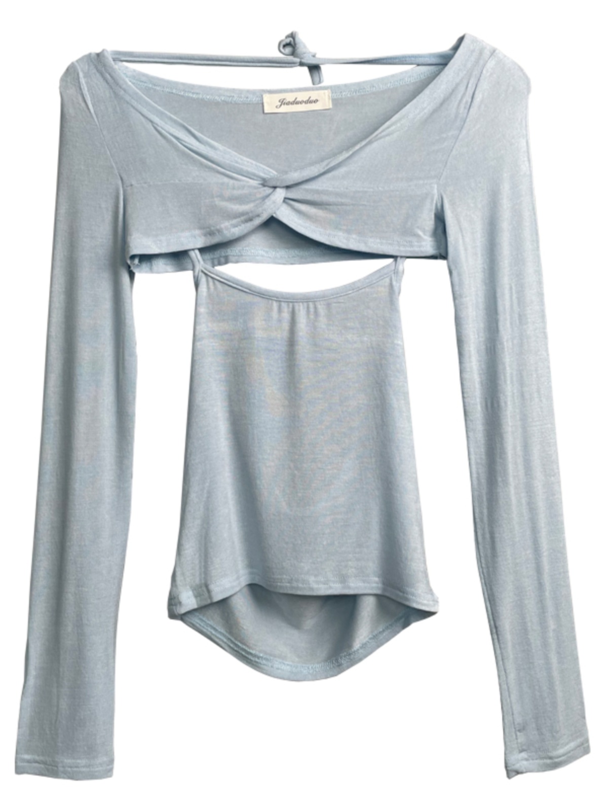 Korean Style Sexy Halter Hollow-Out Pink Camisole Long Sleeve T-Shirt Women's Two-Piece Set for Autumn and Winter Fashion Korean Style Sexy Halter Hollow-Out Pink Camisole Long Sleeve T-Shirt Women's Two-Piece Set for Autumn and Winter Fashion