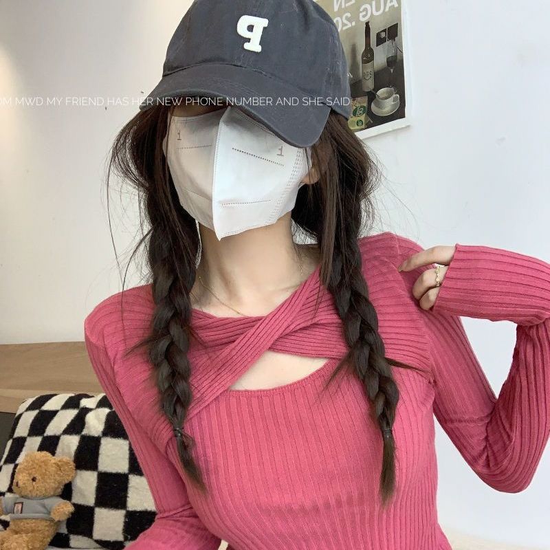 Korean Style Sexy Hollow Out Chest Short Pink Knitted Sweater Top for Women - Autumn Winter Slim Fit Fashion Korean Style Sexy Hollow Out Chest Short Pink Knitted Sweater Top for Women - Autumn Winter Slim Fit Fashion