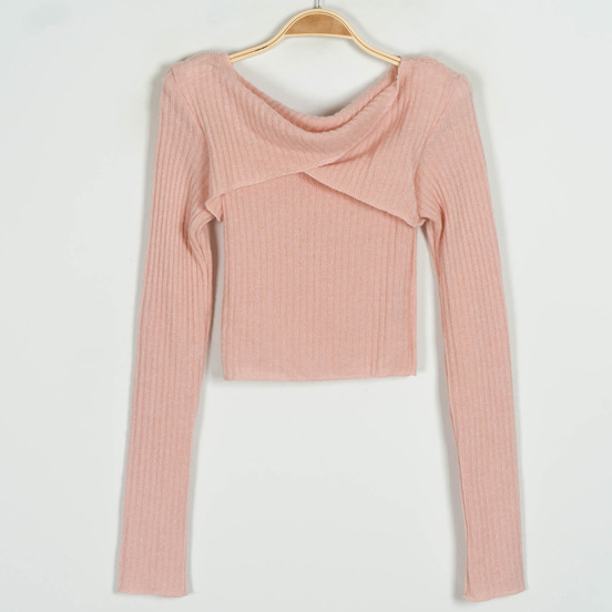 Korean Style Sexy Hollow Out Chest Short Pink Knitted Sweater Top for Women - Autumn Winter Slim Fit Fashion Korean Style Sexy Hollow Out Chest Short Pink Knitted Sweater Top for Women - Autumn Winter Slim Fit Fashion