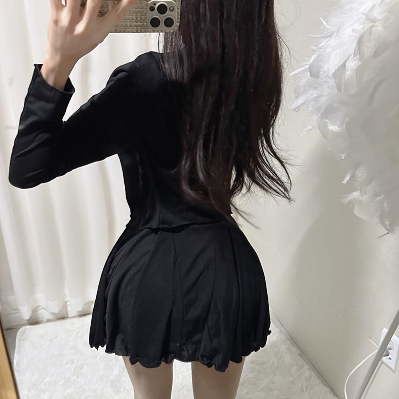 Korean Style Sexy Lace Spliced Spaghetti Strap Pleated Dress with Long Sleeve Cardigan Fashion Set Korean Style Sexy Lace Spliced Spaghetti Strap Pleated Dress with Long Sleeve Cardigan Fashion Set