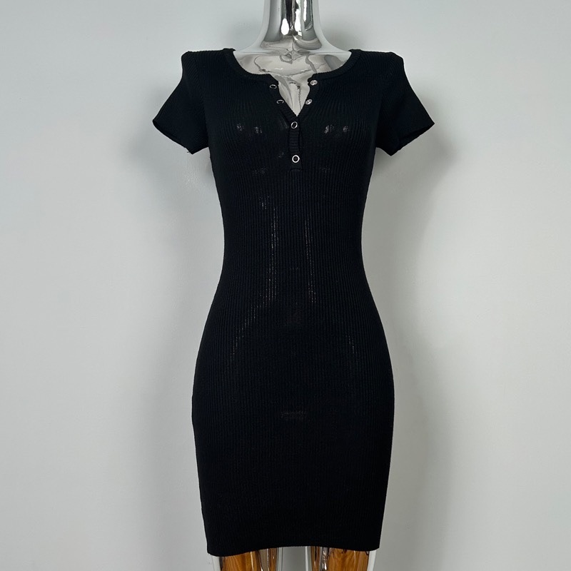 Korean Style Sexy Low-Cut Button Bodycon Dress - Sweet & Spicy Design for Women, Perfect for 90s and Y2K Fashion Trends