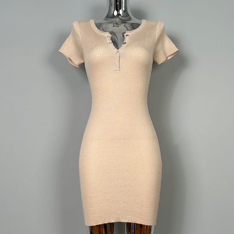 Korean Style Sexy Low-Cut Button Bodycon Dress - Sweet & Spicy Design for Women, Perfect for 90s and Y2K Fashion Trends Korean Style Sexy Low-Cut Button Bodycon Dress - Sweet & Spicy Design for Women, Perfect for 90s and Y2K Fashion Trends