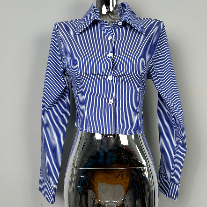 Korean Style Sexy Slim-Fit Cropped Striped Long Sleeve Shirt for Women - Summer Tight-Fitting Slimming Top Korean Style Sexy Slim-Fit Cropped Striped Long Sleeve Shirt for Women - Summer Tight-Fitting Slimming Top