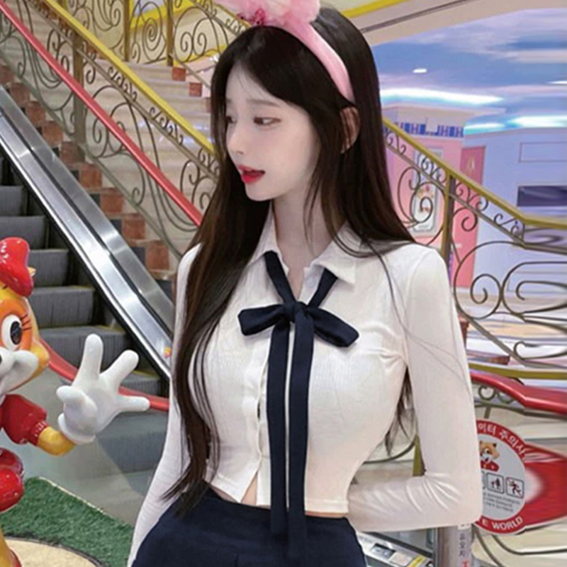 Korean Style Sexy White Tight-Fitting Short Shirt for Women - Spring & Autumn Blouse, Chic Student T-Shirt Top