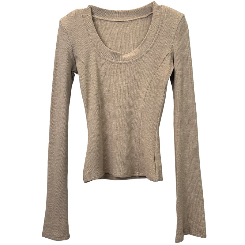 Korean Style Simple Feminine U-Neck Fitted Long Sleeve T-Shirt - Classic Base Layer for Every Year Korean Style Simple Feminine U-Neck Fitted Long Sleeve T-Shirt - Classic Base Layer for Every Year