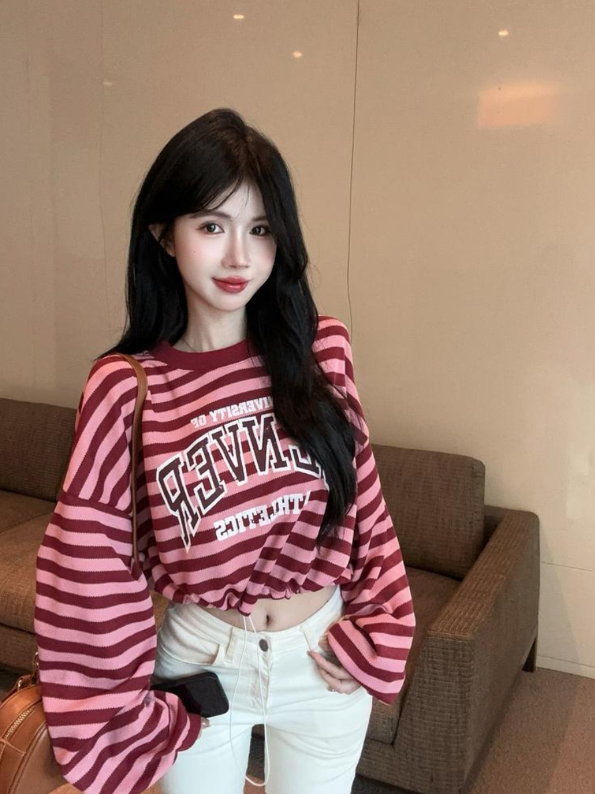 Korean Style Striped Jazz Dance Top for Women, Hip Hop Street Dance Sweatshirt, DS Girl Group Performance Outfit Korean Style Striped Jazz Dance Top for Women, Hip Hop Street Dance Sweatshirt, DS Girl Group Performance Outfit