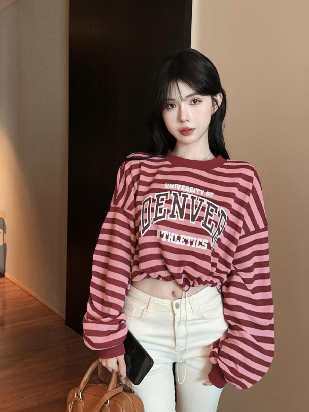 Korean Style Striped Jazz Dance Top for Women, Hip Hop Street Dance Sweatshirt, DS Girl Group Performance Outfit Korean Style Striped Jazz Dance Top for Women, Hip Hop Street Dance Sweatshirt, DS Girl Group Performance Outfit