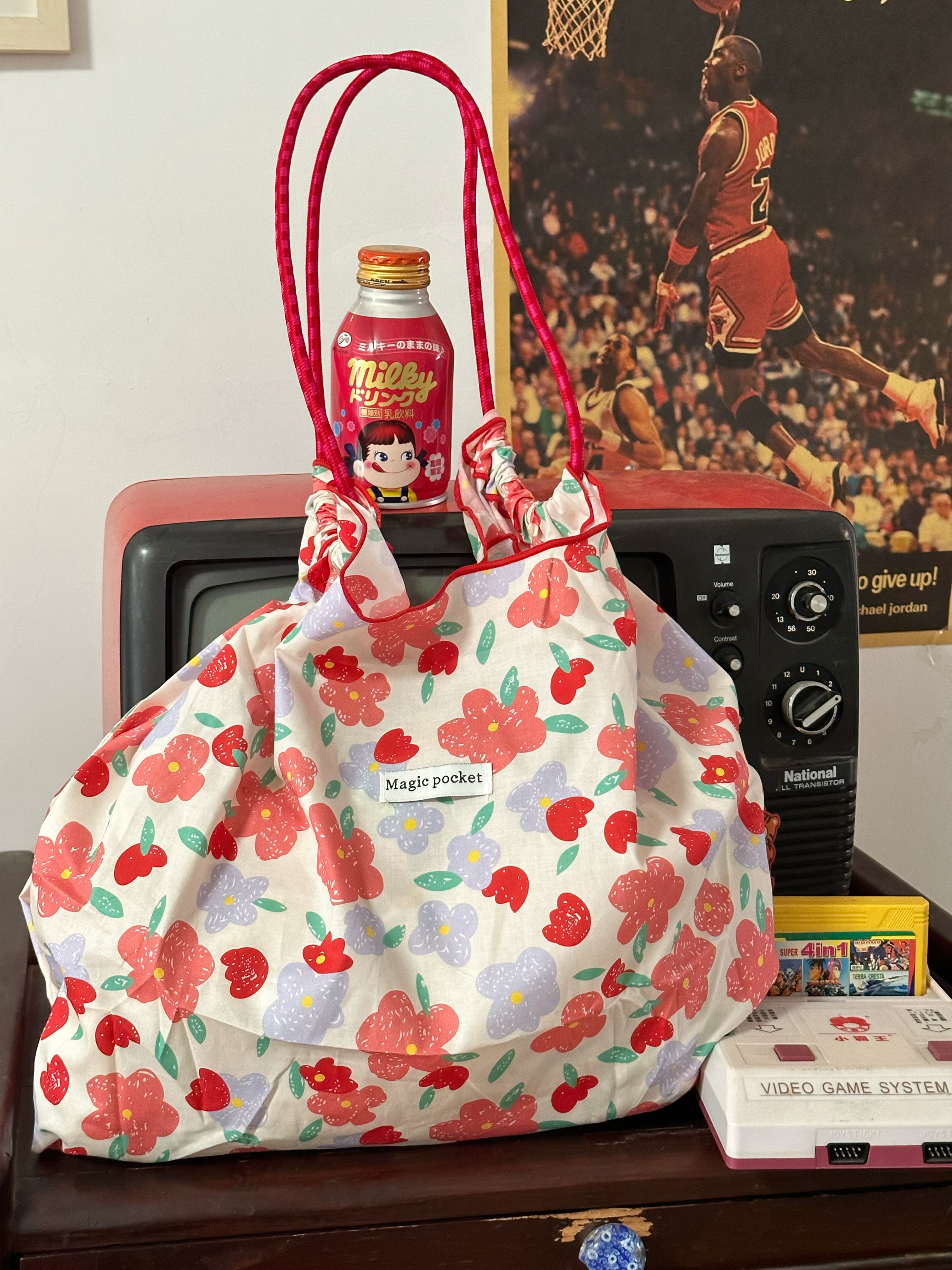 Korean Style Summer Floral Canvas Shoulder Bag, Large Capacity Tote, Japanese Casual Versatile Handbag for Everyday Use