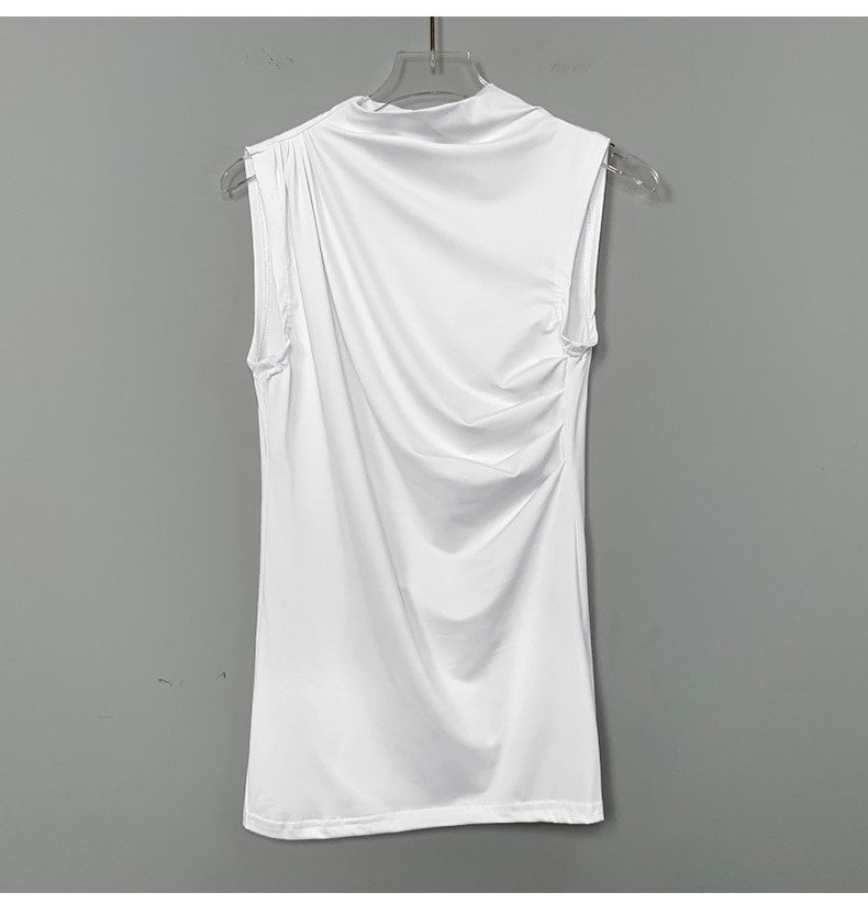 Korean Style Summer Sleeveless T-Shirt with Ruched Detail and Slim Fit for a Sexy, Flattering Look