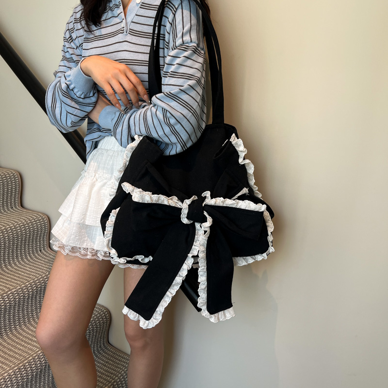 Korean Style Sweet Bow Canvas Tote Bag for Women â€“ Trendy 2025 Large Capacity Versatile Handbag