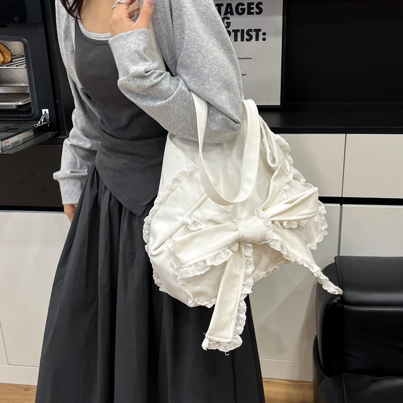 Korean Style Sweet Bow Canvas Tote Bag for Women â€“ Trendy 2025 Large Capacity Versatile Handbag