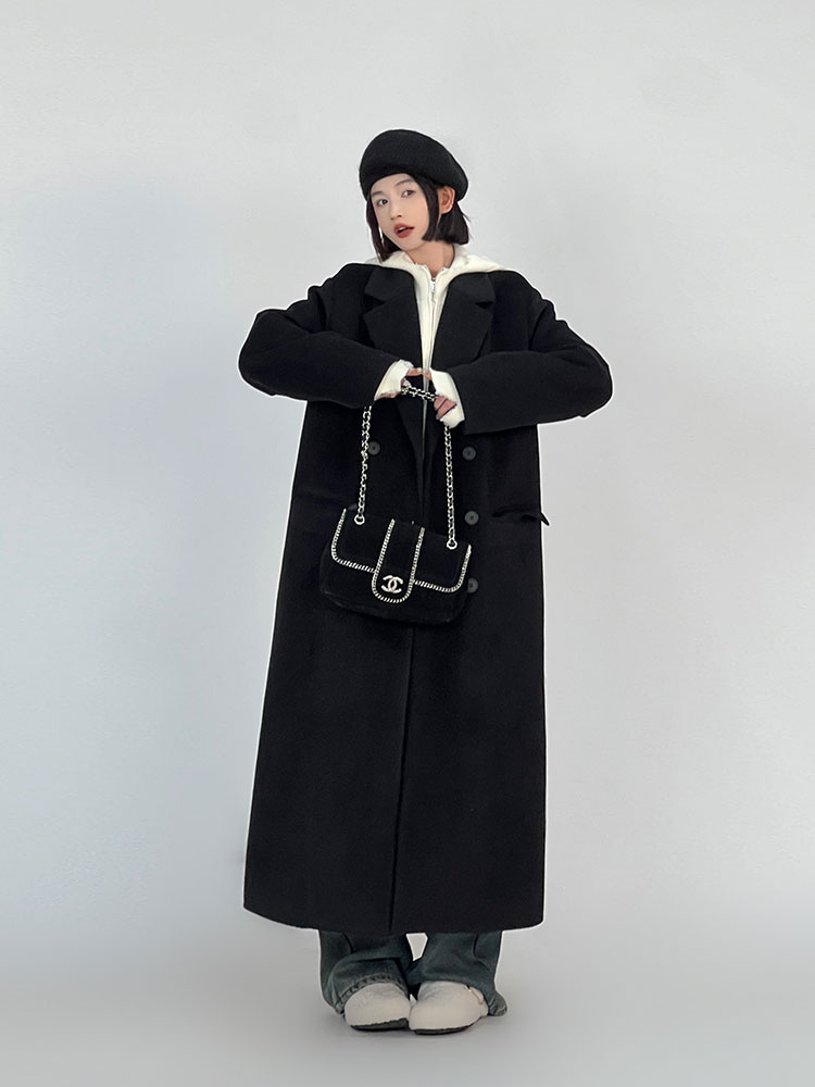 Korean Style Thick Long Woolen Coat for Women, Suit Collar Loose Fit Knee-Length Winter Overcoat Korean Style Thick Long Woolen Coat for Women, Suit Collar Loose Fit Knee-Length Winter Overcoat