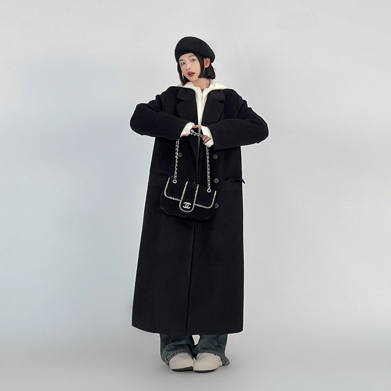 Korean Style Thick Long Woolen Coat for Women, Suit Collar Loose Fit Knee-Length Winter Overcoat Korean Style Thick Long Woolen Coat for Women, Suit Collar Loose Fit Knee-Length Winter Overcoat