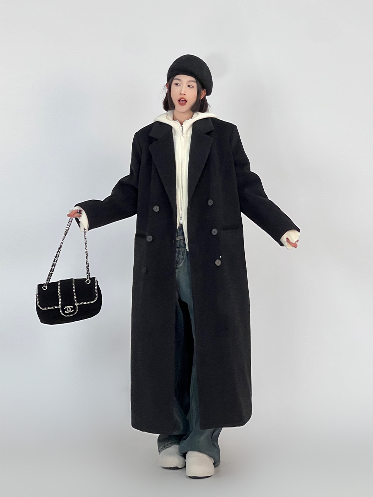 Korean Style Thick Long Woolen Coat for Women, Suit Collar Loose Fit Knee-Length Winter Overcoat Korean Style Thick Long Woolen Coat for Women, Suit Collar Loose Fit Knee-Length Winter Overcoat