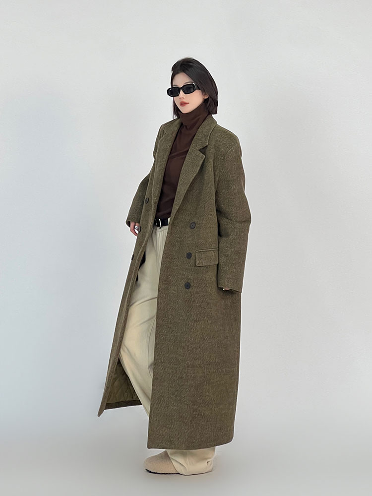Korean Style Thick Long Woolen Coat for Women, Suit Collar Loose Fit Knee-Length Winter Overcoat Korean Style Thick Long Woolen Coat for Women, Suit Collar Loose Fit Knee-Length Winter Overcoat