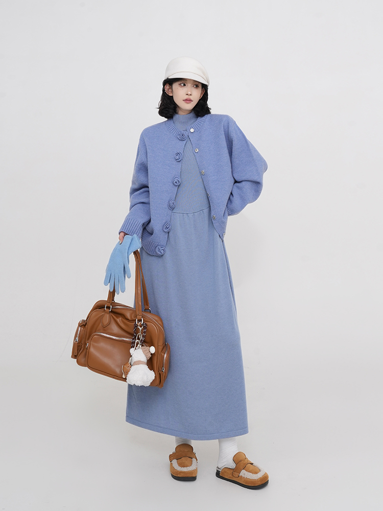 Korean Style Thickened High-Neck Long Sleeve Knitted Dress for Women - A-Line Waist-Cinching Autumn Winter Fashion Korean Style Thickened High-Neck Long Sleeve Knitted Dress for Women - A-Line Waist-Cinching Autumn Winter Fashion