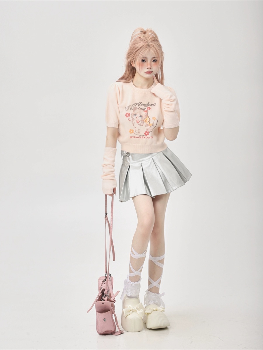 Korean-Style Two-Piece Knitted High-Waisted T-Shirt for Women - Short Sleeves, Unique Sweet and Spicy Ethereal Design