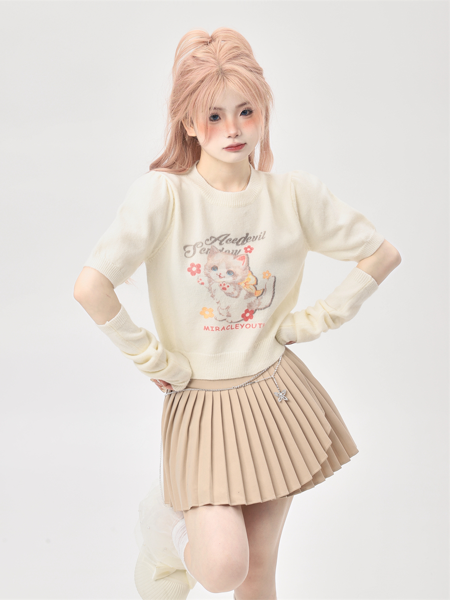 Korean-Style Two-Piece Knitted High-Waisted T-Shirt for Women - Short Sleeves, Unique Sweet and Spicy Ethereal Design Korean-Style Two-Piece Knitted High-Waisted T-Shirt for Women - Short Sleeves, Unique Sweet and Spicy Ethereal Design