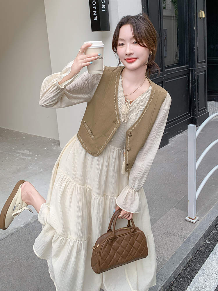 Korean-Style Vest and Long Dress Set for Women - Stunning Autumn 2025 Outfit, Elegant Layered Look, Fashionable Fall Trends