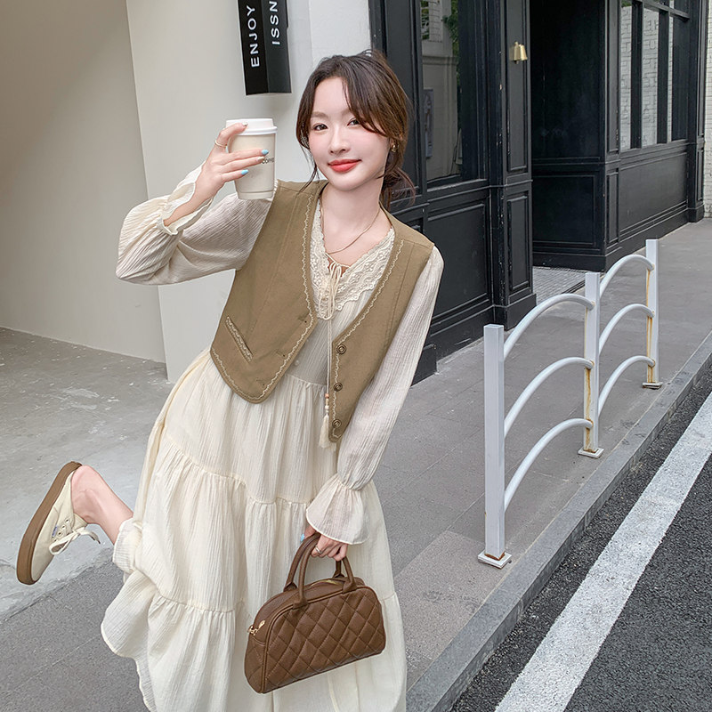 Korean-Style Vest and Long Dress Set for Women - Stunning Autumn 2025 Outfit, Elegant Layered Look, Fashionable Fall Trends