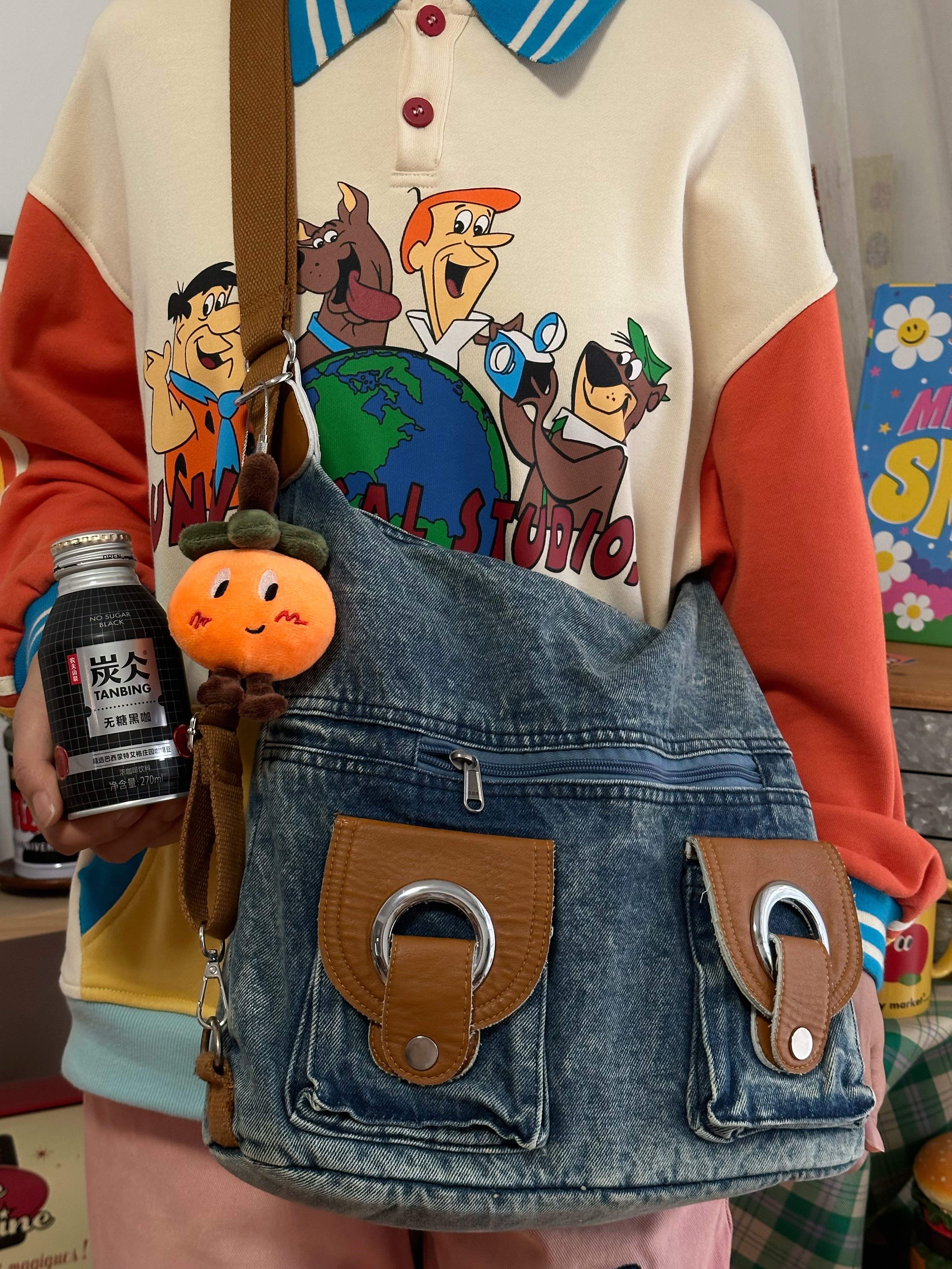 Korean-Style Vintage Large-Capacity Denim Crossbody Tote Bag for Women - Versatile College Student Backpack