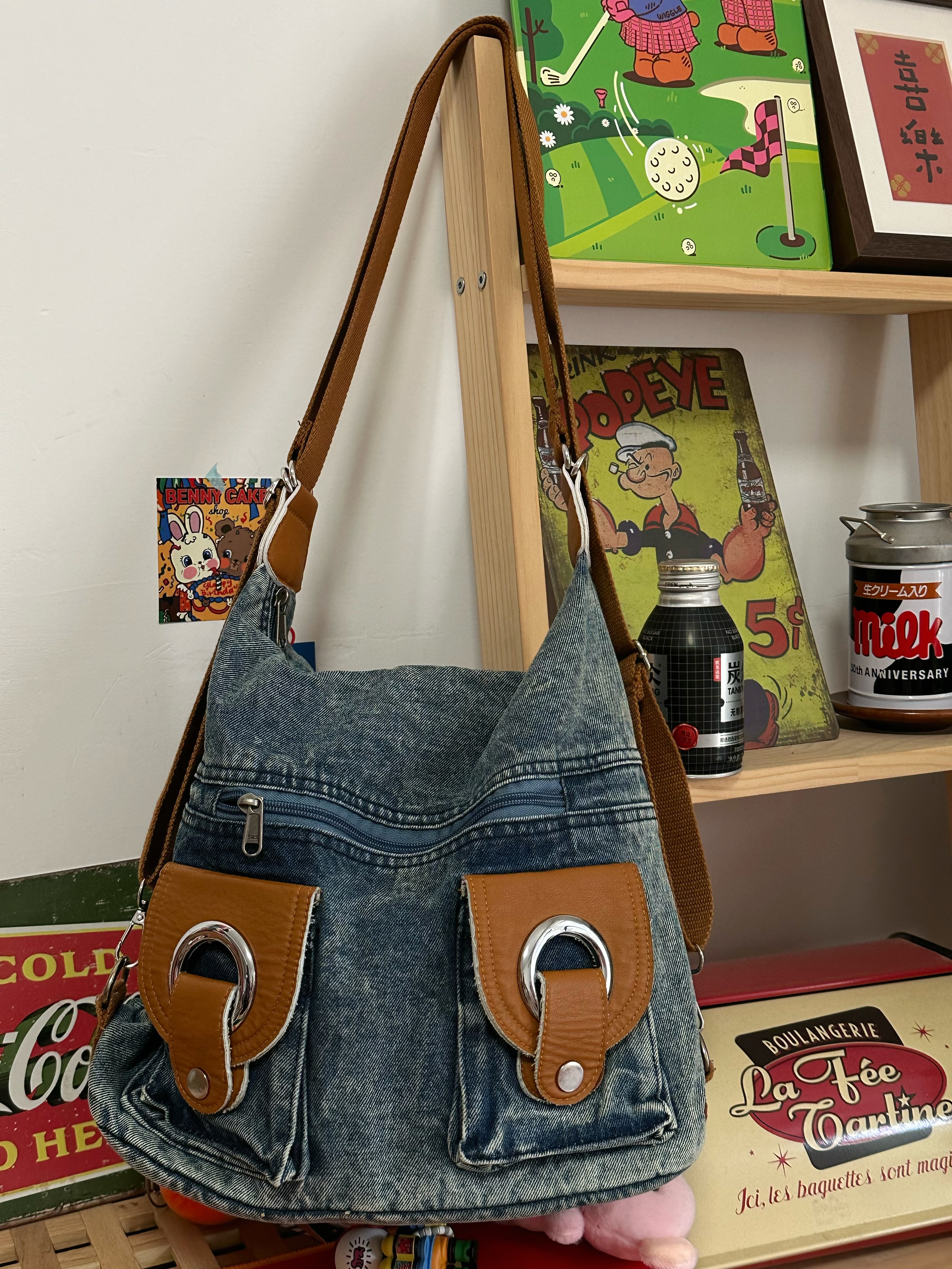 Korean-Style Vintage Large-Capacity Denim Crossbody Tote Bag for Women - Versatile College Student Backpack