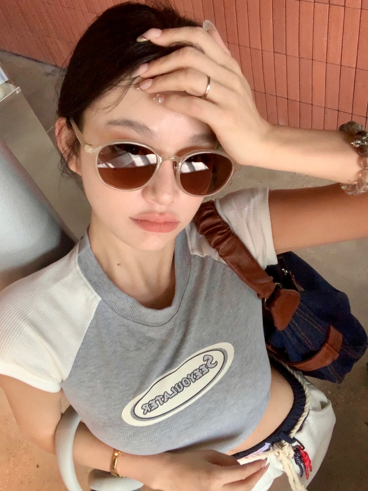 Korean-Style Vintage Round Frame Tea-Colored Polarized UV Protection Sunglasses for Women - Perfect for Small Faces and Street Photography