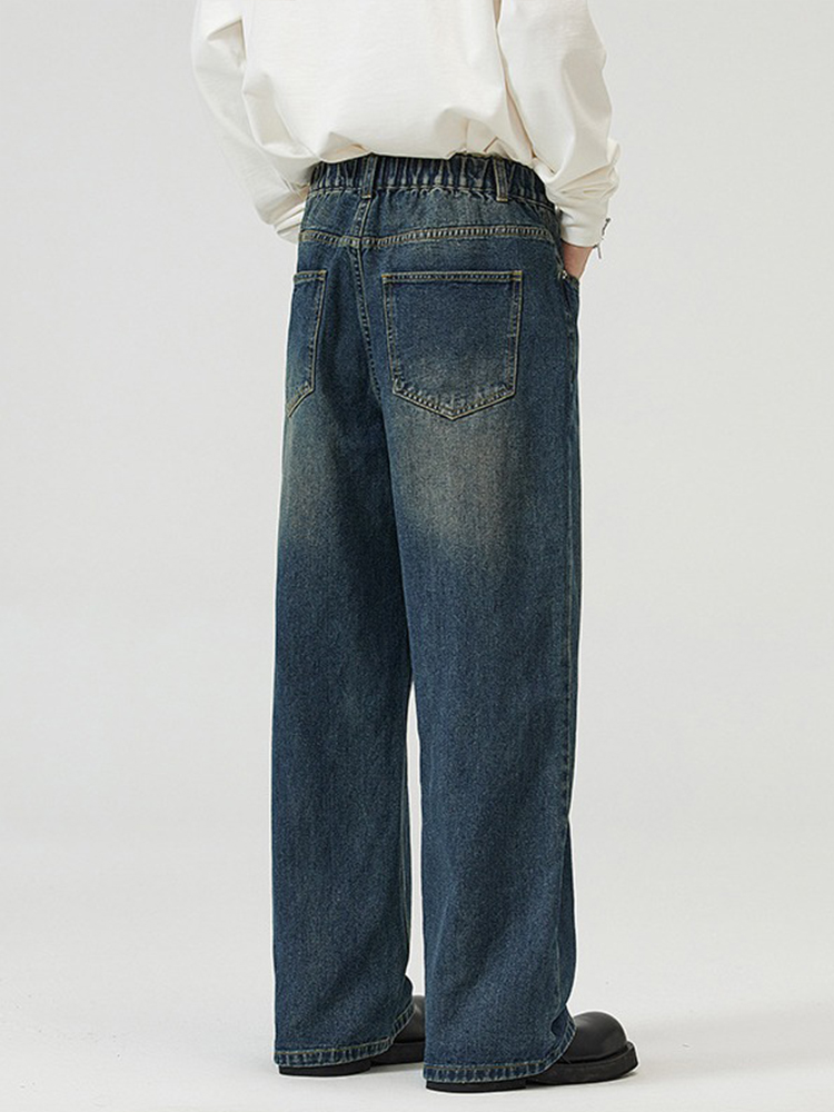 Korean Style Vintage Wash Wide-Leg Denim Pants for Men and Women, Casual Loose Straight Trousers, Trendy 90s Fashion Korean Style Vintage Wash Wide-Leg Denim Pants for Men and Women, Casual Loose Straight Trousers, Trendy 90s Fashion