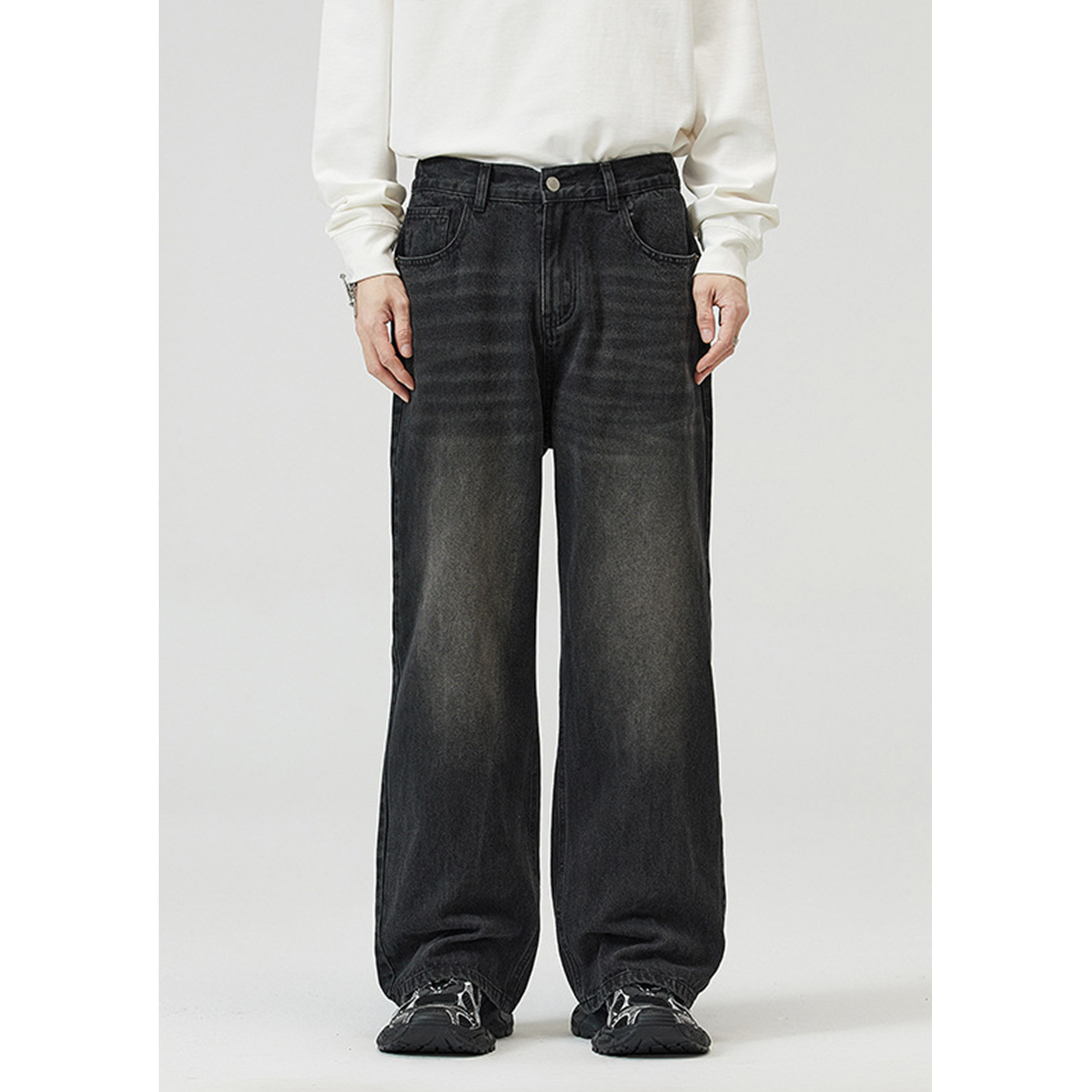 Korean Style Vintage Wash Wide-Leg Denim Pants for Men and Women, Casual Loose Straight Trousers, Trendy 90s Fashion Korean Style Vintage Wash Wide-Leg Denim Pants for Men and Women, Casual Loose Straight Trousers, Trendy 90s Fashion