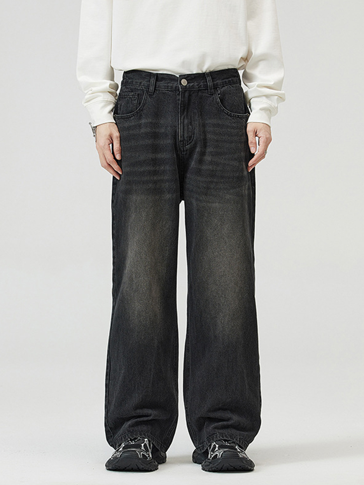 Korean Style Vintage Wash Wide-Leg Denim Pants for Men and Women, Casual Loose Straight Trousers, Trendy 90s Fashion Korean Style Vintage Wash Wide-Leg Denim Pants for Men and Women, Casual Loose Straight Trousers, Trendy 90s Fashion