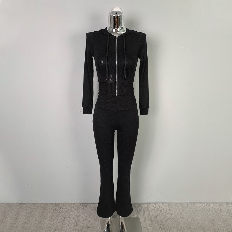 Korean Style Zip-Up Hooded Slim-Fit Sweatshirt and High-Waisted Long Pants Two-Piece Set for Women Korean Style Zip-Up Hooded Slim-Fit Sweatshirt and High-Waisted Long Pants Two-Piece Set for Women