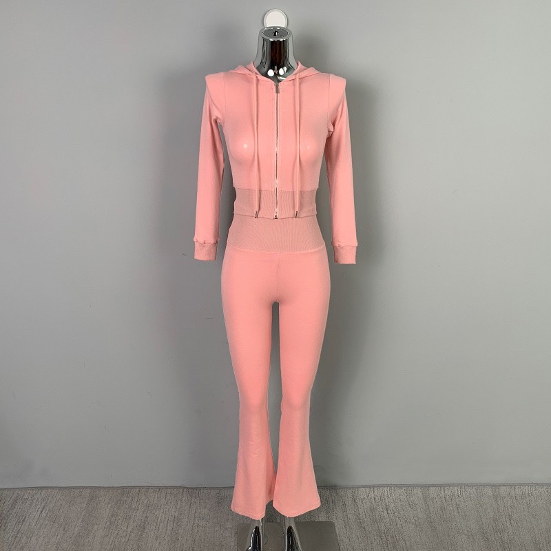 Korean Style Zip-Up Hooded Slim-Fit Sweatshirt and High-Waisted Long Pants Two-Piece Set for Women Korean Style Zip-Up Hooded Slim-Fit Sweatshirt and High-Waisted Long Pants Two-Piece Set for Women