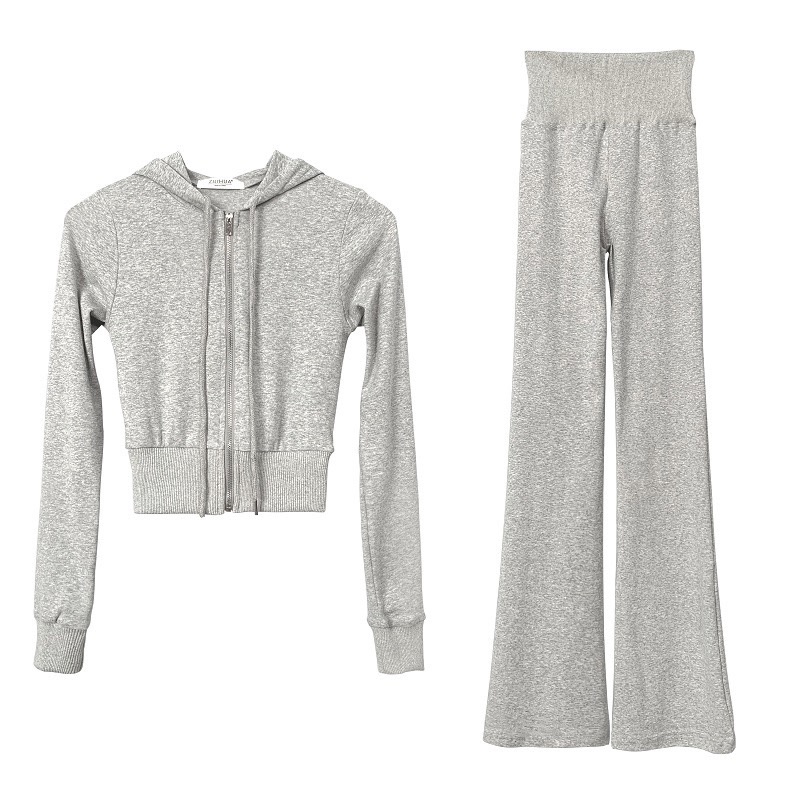 Korean Style Zip-Up Hooded Slim-Fit Sweatshirt and High-Waisted Long Pants Two-Piece Set for Women Korean Style Zip-Up Hooded Slim-Fit Sweatshirt and High-Waisted Long Pants Two-Piece Set for Women