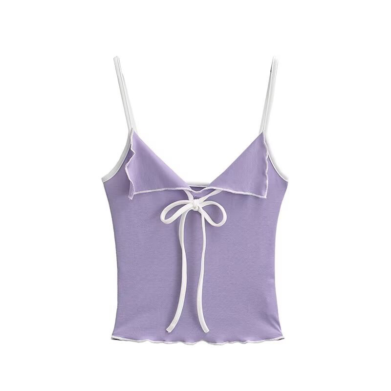 Kpop Gray-Purple Dance Outfit with Lace Splicing Sports Pants and Purple Lace Camisole - Stylish Y2K Inspired Look