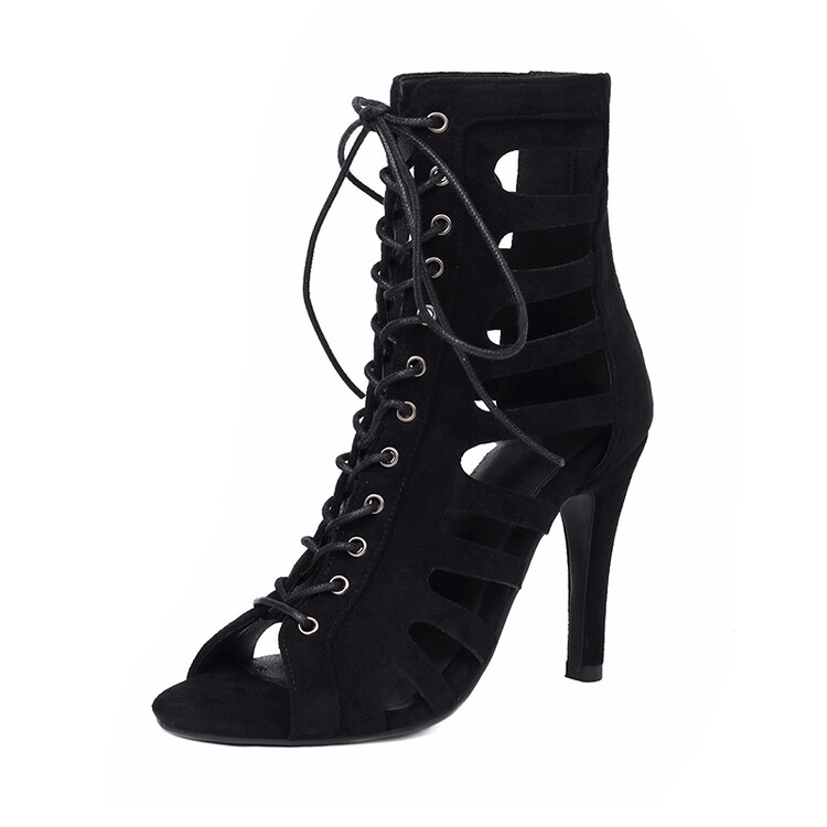 Lace-Up Mesh Peep-Toe Sandals for Women, Thin-Heeled Jazz Dance Boots, Summer Hollow Short Boots, Plus Size Lace-Up Mesh Peep-Toe Sandals for Women, Thin-Heeled Jazz Dance Boots, Summer Hollow Short Boots, Plus Size