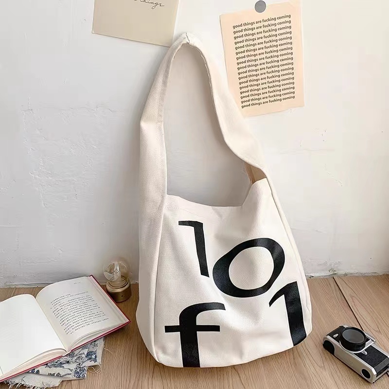 Large Capacity Canvas Tote Bag for Class and Commute - Versatile Simple Underarm Design for Everyday Use
