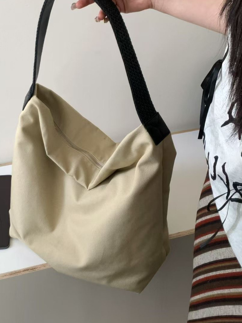 Large Capacity Canvas Tote Bag with Genuine Leather Woven Rope Strap - Versatile Bucket-Style Women's Shoulder Bag Large Capacity Canvas Tote Bag with Genuine Leather Woven Rope Strap - Versatile Bucket-Style Women's Shoulder Bag