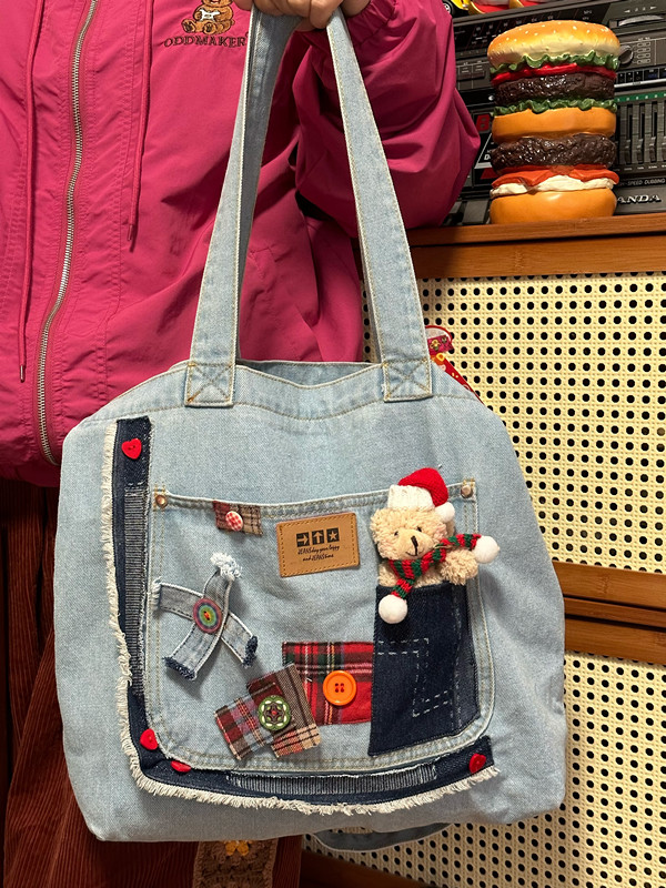 Large Capacity Denim Crossbody Bag for Women - Handmade Commuter Tote, Cute Student Style, Y2K Fashion Accessory Large Capacity Denim Crossbody Bag for Women - Handmade Commuter Tote, Cute Student Style, Y2K Fashion Accessory