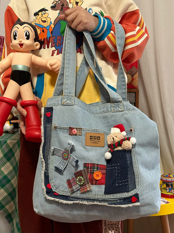 Large Capacity Denim Crossbody Bag for Women - Handmade Commuter Tote, Cute Student Style, Y2K Fashion Accessory Large Capacity Denim Crossbody Bag for Women - Handmade Commuter Tote, Cute Student Style, Y2K Fashion Accessory