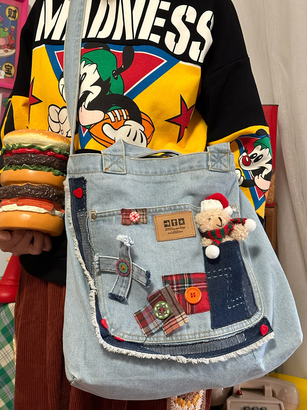 Large Capacity Denim Crossbody Bag for Women - Handmade Commuter Tote, Cute Student Style, Y2K Fashion Accessory