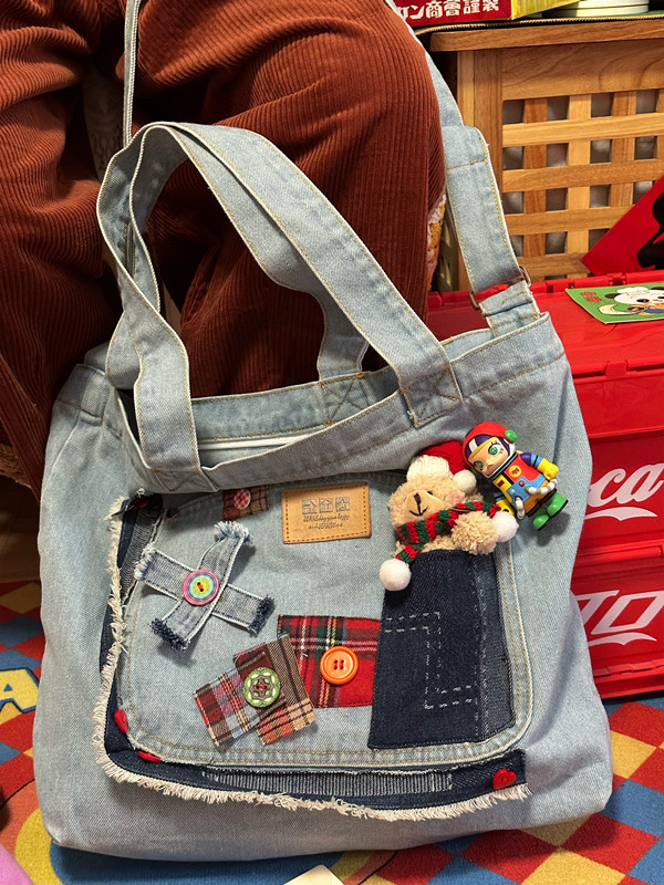 Large Capacity Denim Crossbody Bag for Women - Handmade Commuter Tote, Cute Student Style, Y2K Fashion Accessory Large Capacity Denim Crossbody Bag for Women - Handmade Commuter Tote, Cute Student Style, Y2K Fashion Accessory