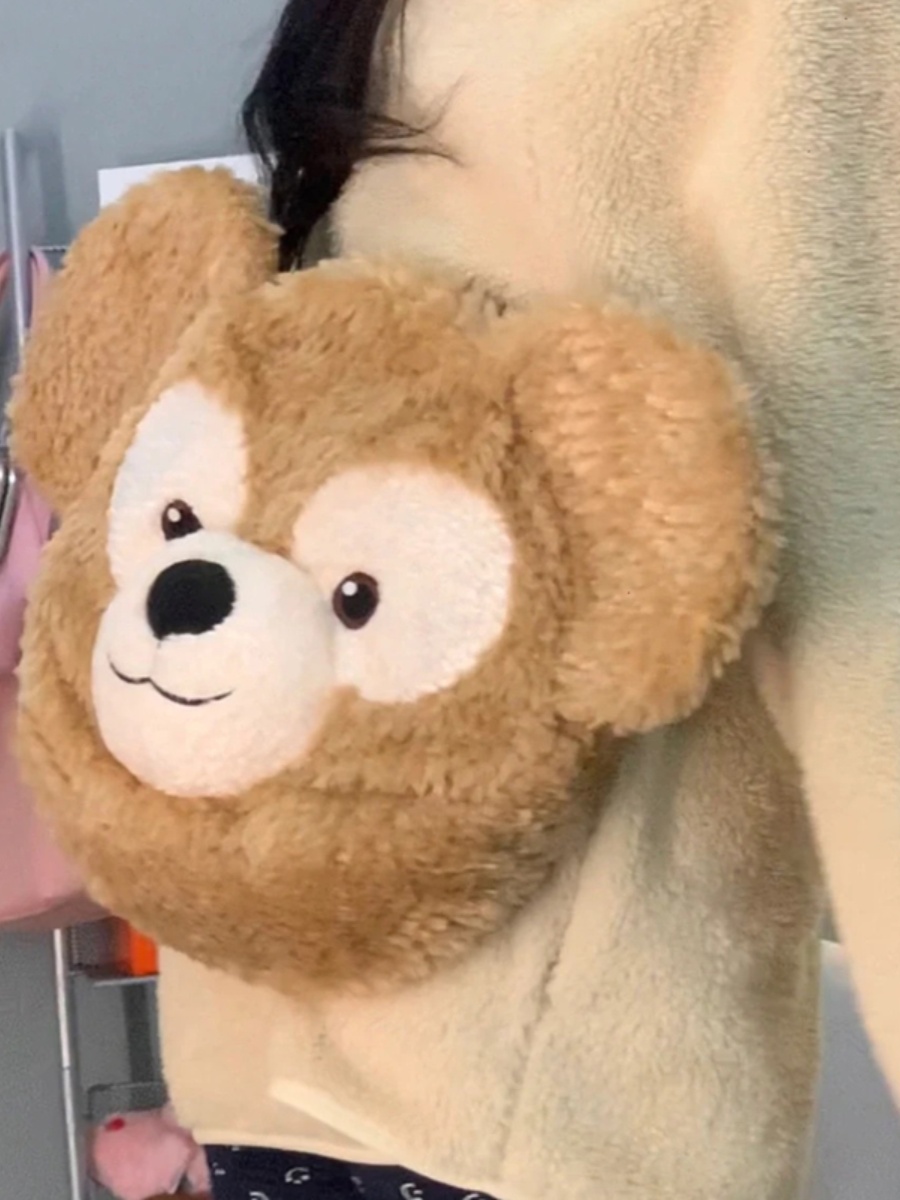 Large Capacity Duffy Bear Plush Backpack for Women - Furry Double Shoulder Tote & Crossbody Bag, Perfect for Commuting and Everyday Use