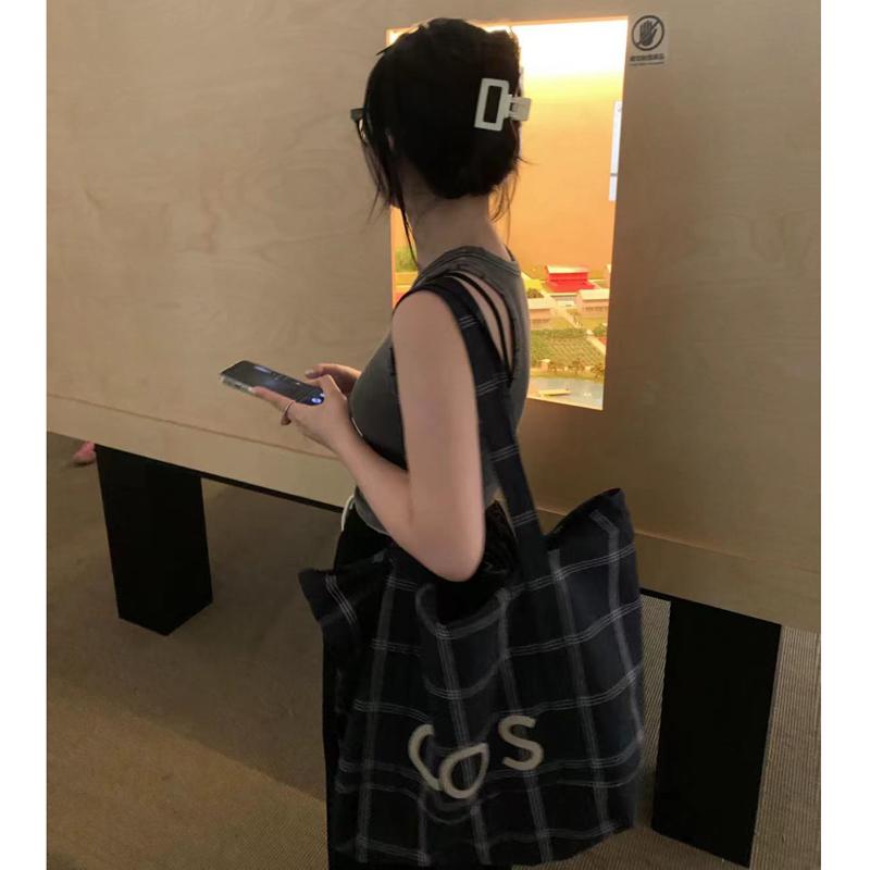 Large Capacity Letter Stripe Plaid Canvas Shoulder Bag for Women - 2025 Autumn Winter Fashion Commuter Tote for Students Large Capacity Letter Stripe Plaid Canvas Shoulder Bag for Women - 2025 Autumn Winter Fashion Commuter Tote for Students