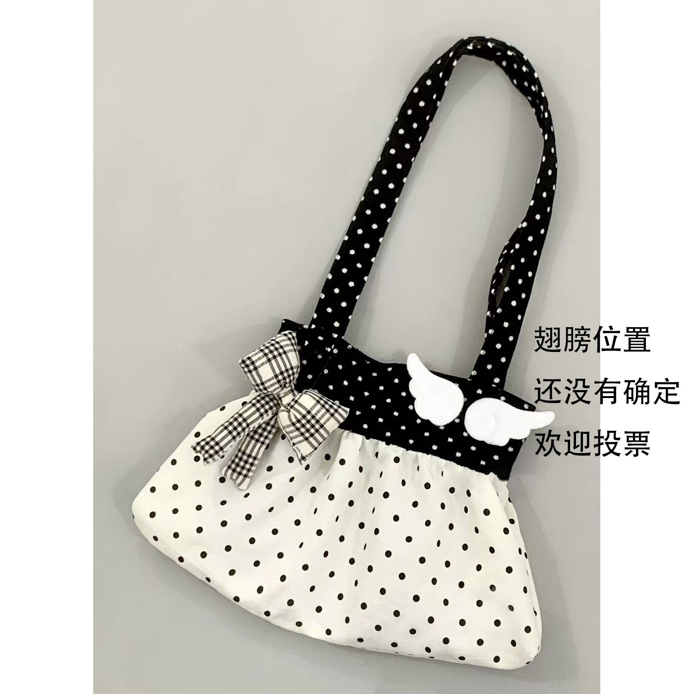 Large Capacity Polka Dot Canvas Tote Bag - Color-Blocking Commuter Handheld Shoulder Bag with Bow Detail