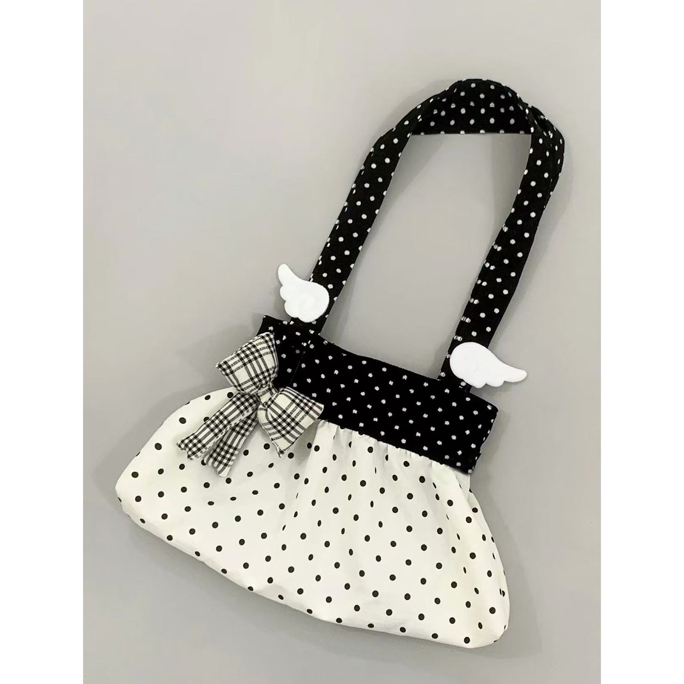 Large Capacity Polka Dot Canvas Tote Bag - Color-Blocking Commuter Handheld Shoulder Bag with Bow Detail