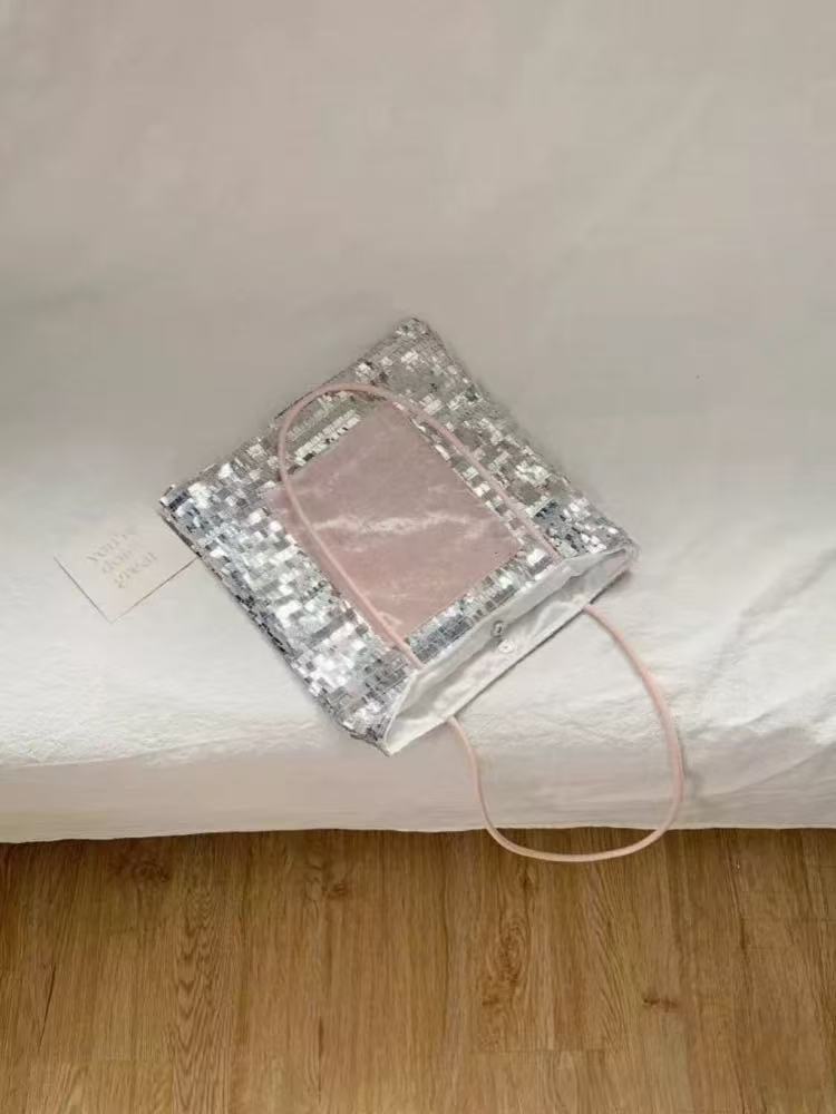 Large Capacity Silver Sequined Tote Bag - Versatile Commuting Shoulder Bag for 2025 Fashion