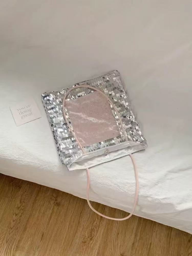 Large Capacity Silver Sequined Tote Bag - Versatile Commuting Shoulder Bag for 2025 Fashion