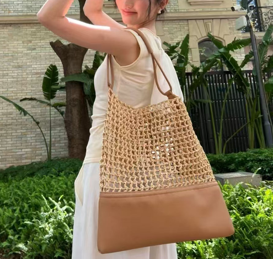 Large Capacity Summer Beach Straw Crochet Woven Tote Bag for Women - Stylish Crossbody Shoulder Bag for Vacation