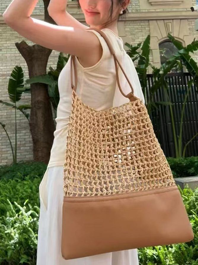 Large Capacity Summer Beach Straw Crochet Woven Tote Bag for Women - Stylish Crossbody Shoulder Bag for Vacation